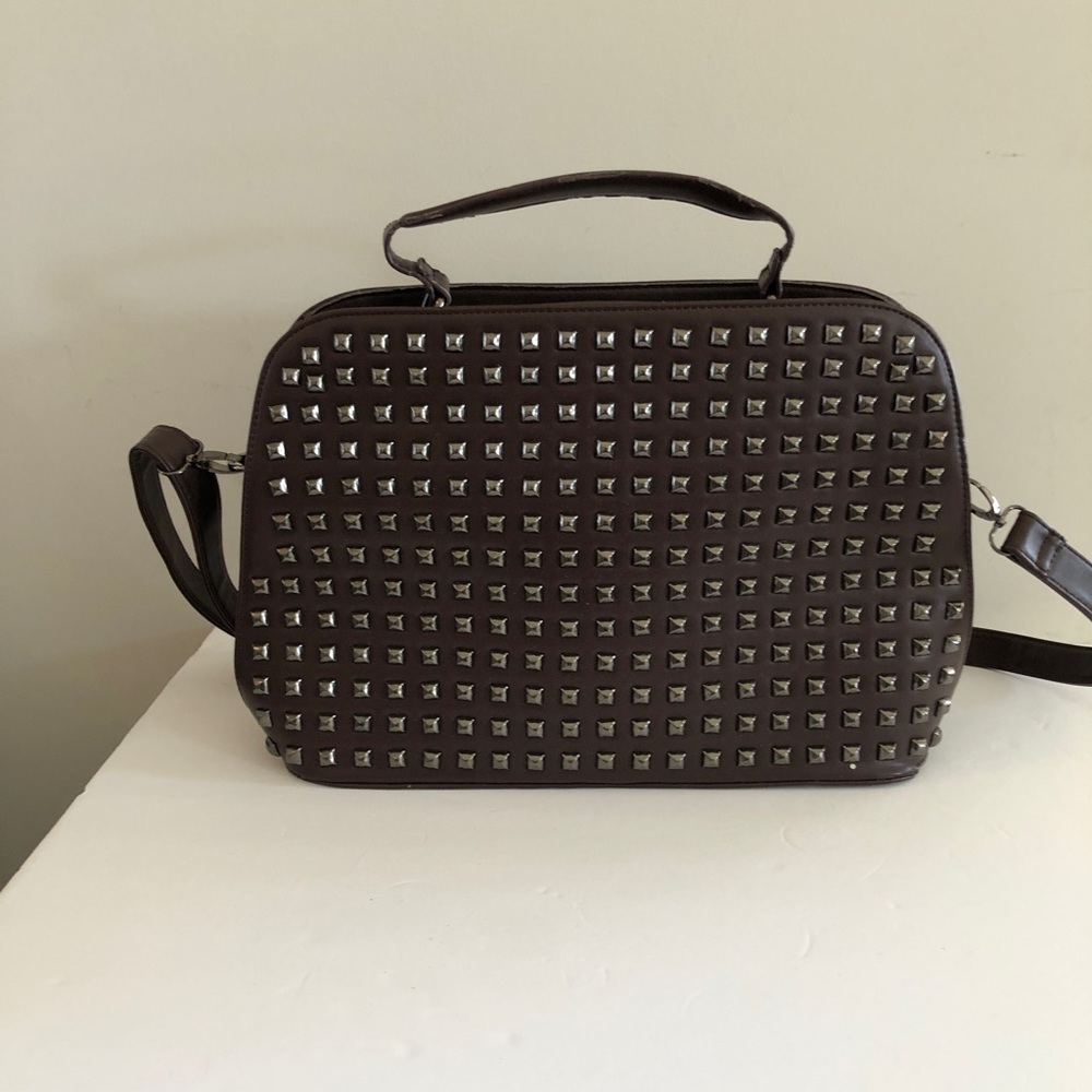PINKCOSMO BROWN STUDDED FAUX LEATHER / VEGAN PURSE/HANDBAG